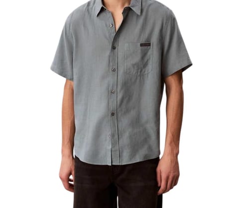 Causal Frosted Spruce linen short-sleeve shirt