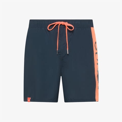 On swim shorts